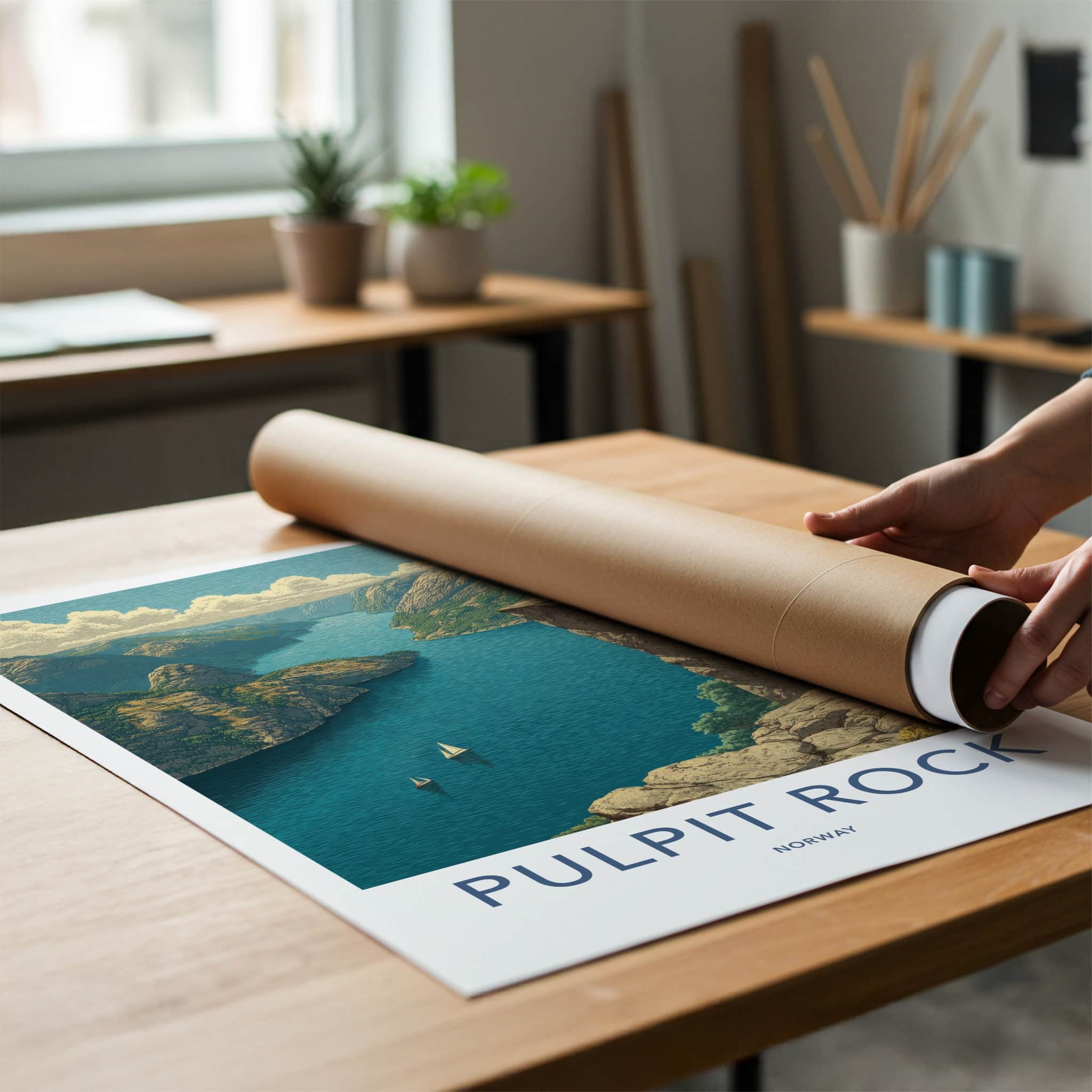 Pulpit Rock Poster - Norway Travel Art - Fjord Sailboats Wall Decor