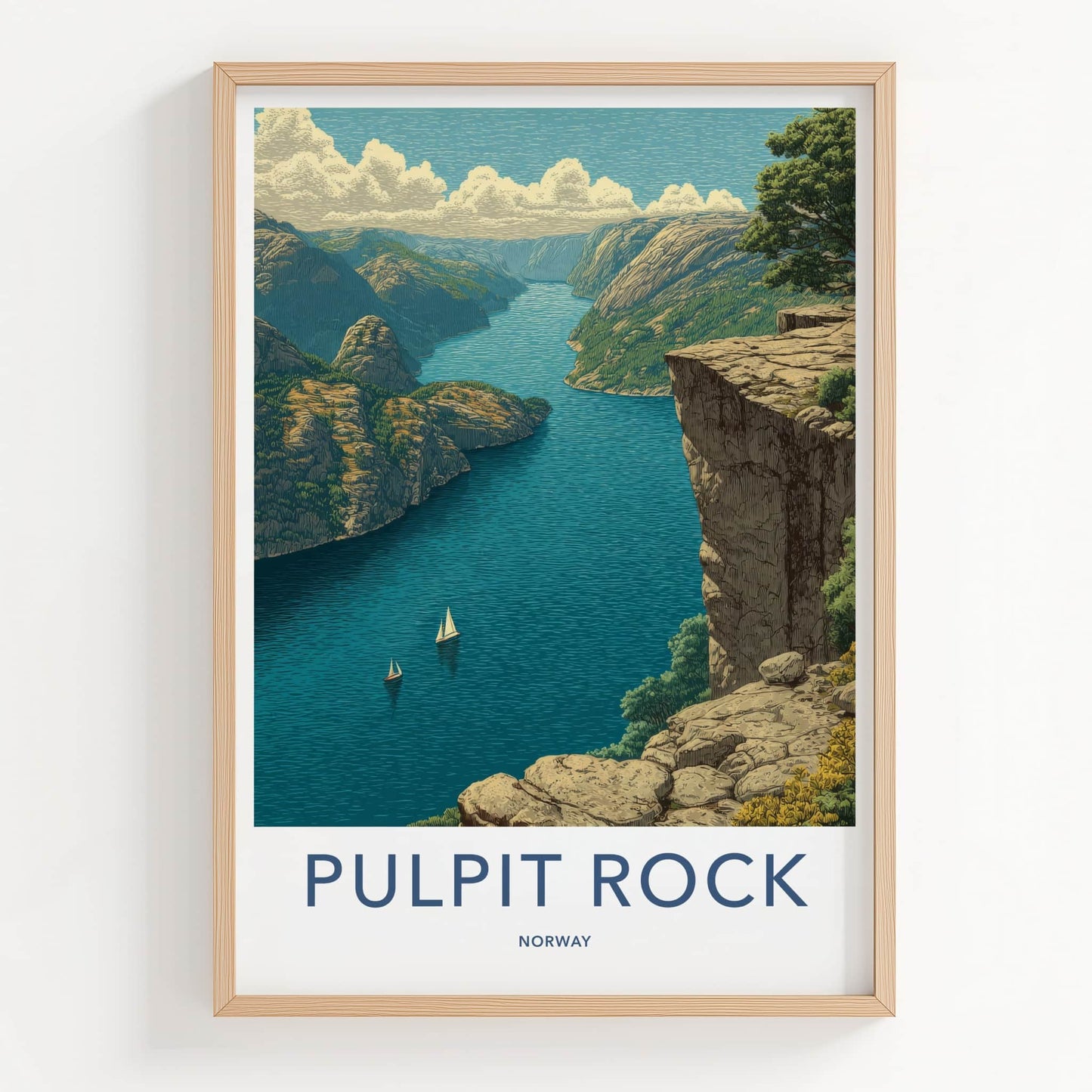 Pulpit Rock Poster - Norway Travel Art - Fjord Sailboats Wall Decor