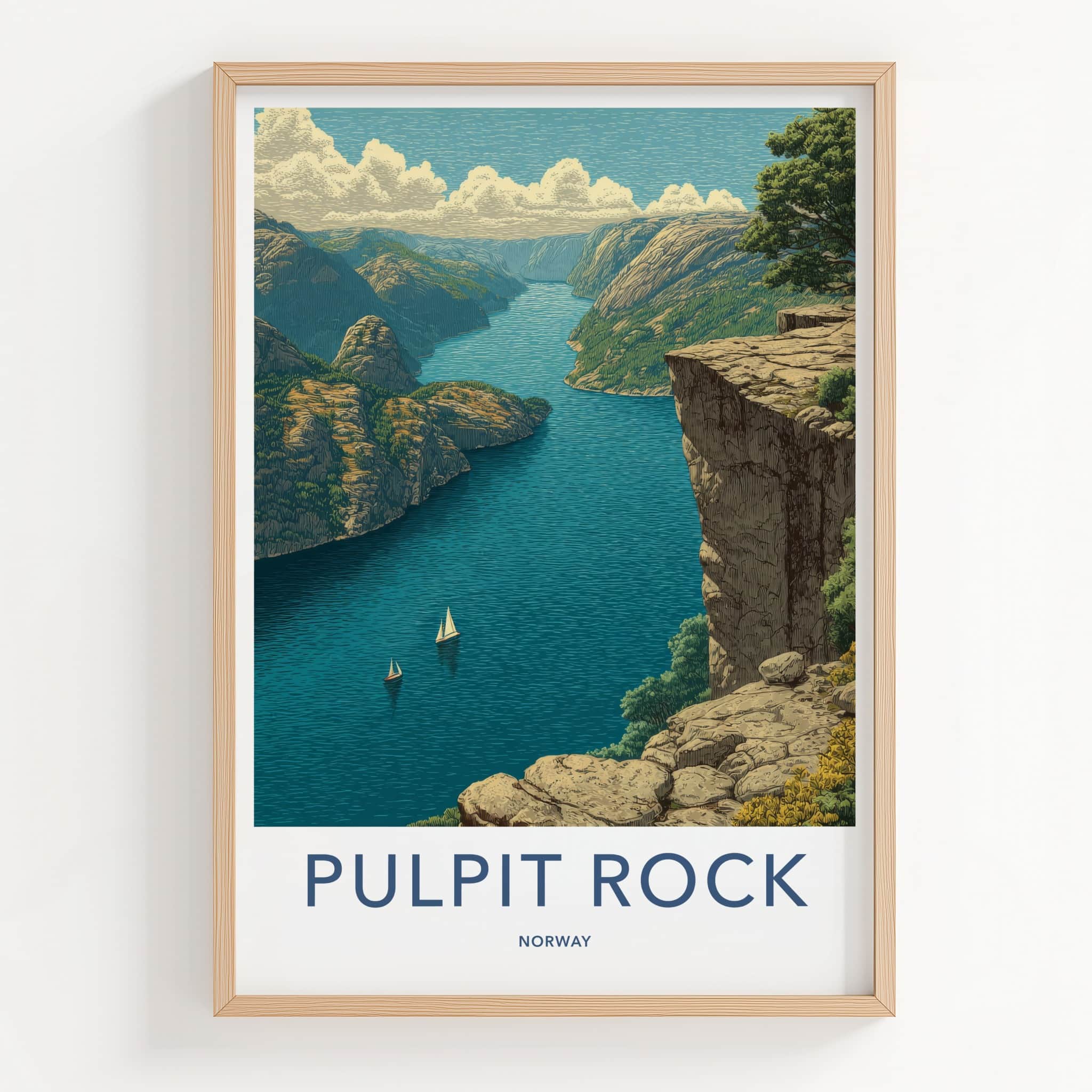 Pulpit Rock Poster - Norway Travel Art - Fjord Sailboats Wall Decor