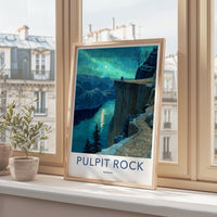 Pulpit Rock Poster - Norway Travel Art - Moonlit Fjord View Home Decor
