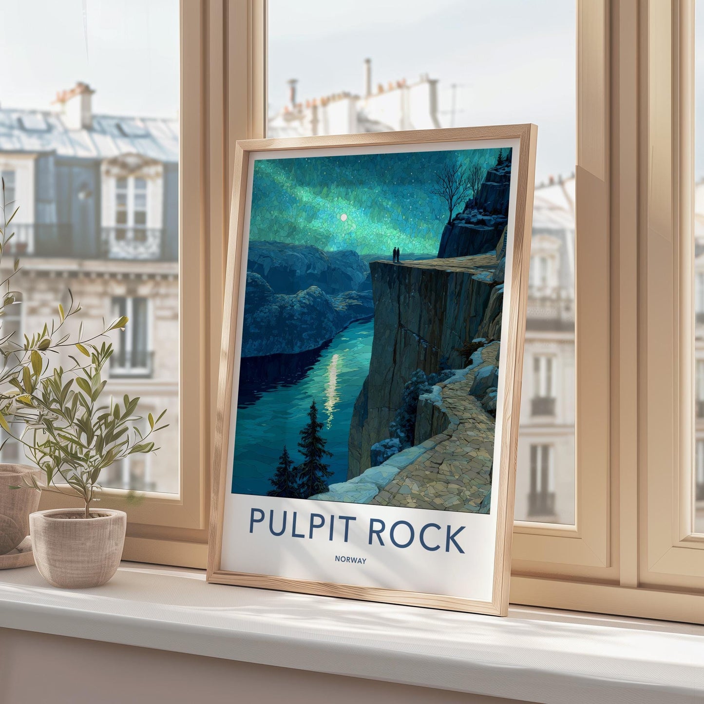 Pulpit Rock Poster - Norway Travel Art - Moonlit Fjord View Home Decor