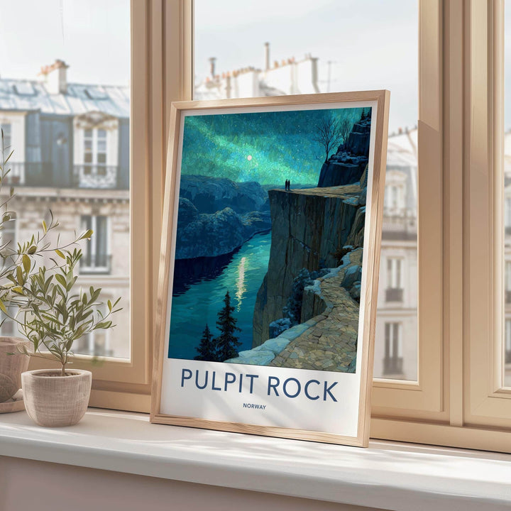 Pulpit Rock Poster - Norway Travel Art - Moonlit Fjord View Home Decor