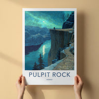 Pulpit Rock Poster - Norway Travel Art - Moonlit Fjord View Home Decor