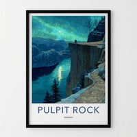 Pulpit Rock Poster - Norway Travel Art - Moonlit Fjord View Home Decor
