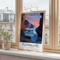 Punaikaiki Poster - New Zealand Travel Art - Rugged Coastal Rocks Home Decor