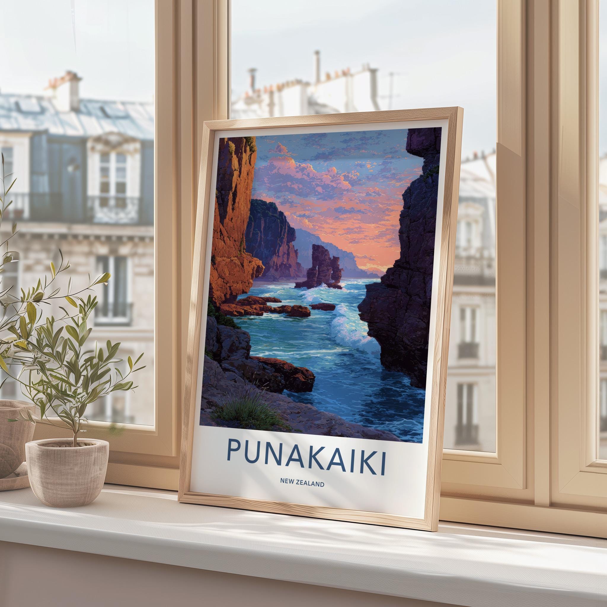Punaikaiki Poster - New Zealand Travel Art - Rugged Coastal Rocks Home Decor