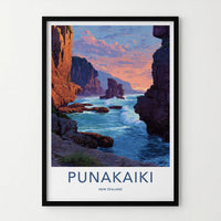 Punaikaiki Poster - New Zealand Travel Art - Rugged Coastal Rocks Home Decor