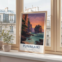Punakaiki Poster - New Zealand Travel Art - Coastal Cliffs Sunset Home Decor