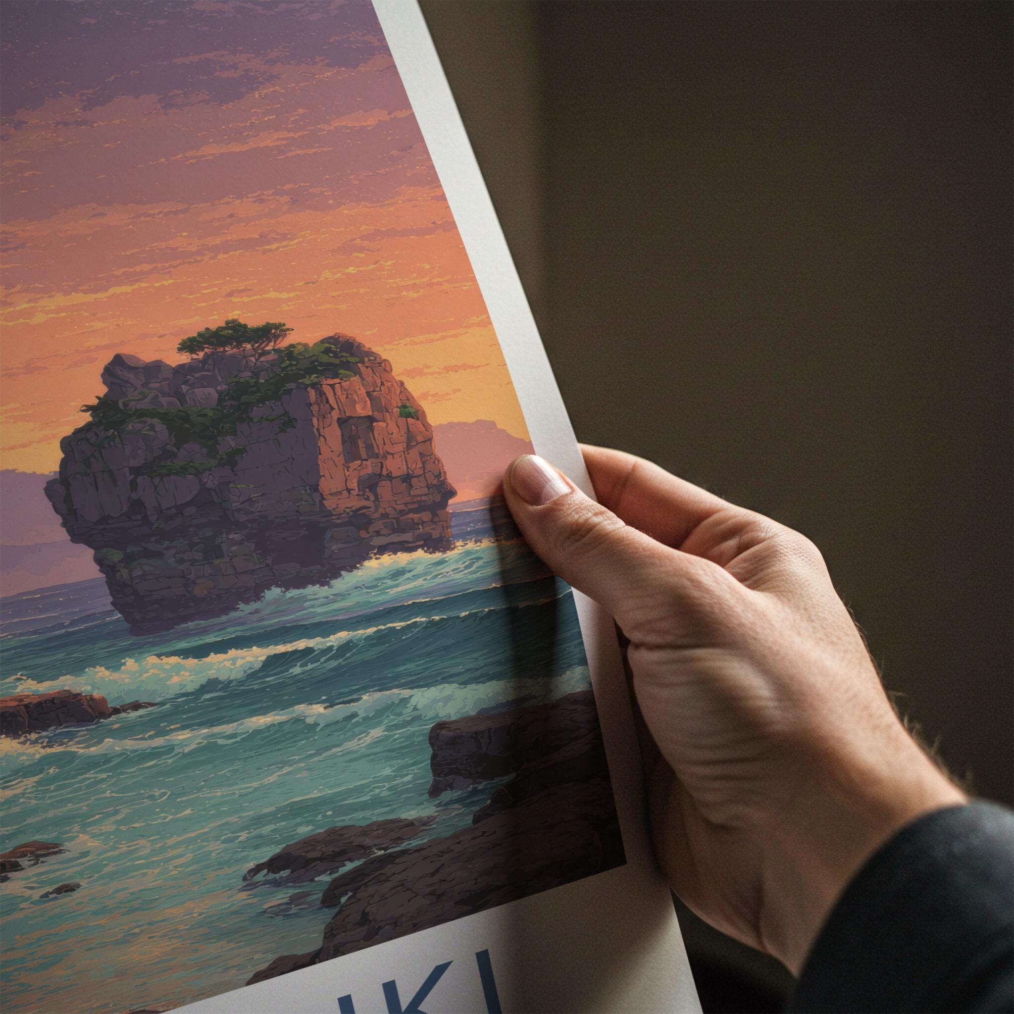 Punakaiki Poster - New Zealand Travel Art - Coastal Cliffs Sunset Home Decor