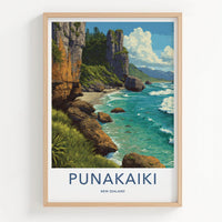 Punakaki Poster - New Zealand Travel Art - Coastal Cliffs Beach Wall Decor
