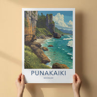 Punakaki Poster - New Zealand Travel Art - Coastal Cliffs Beach Wall Decor