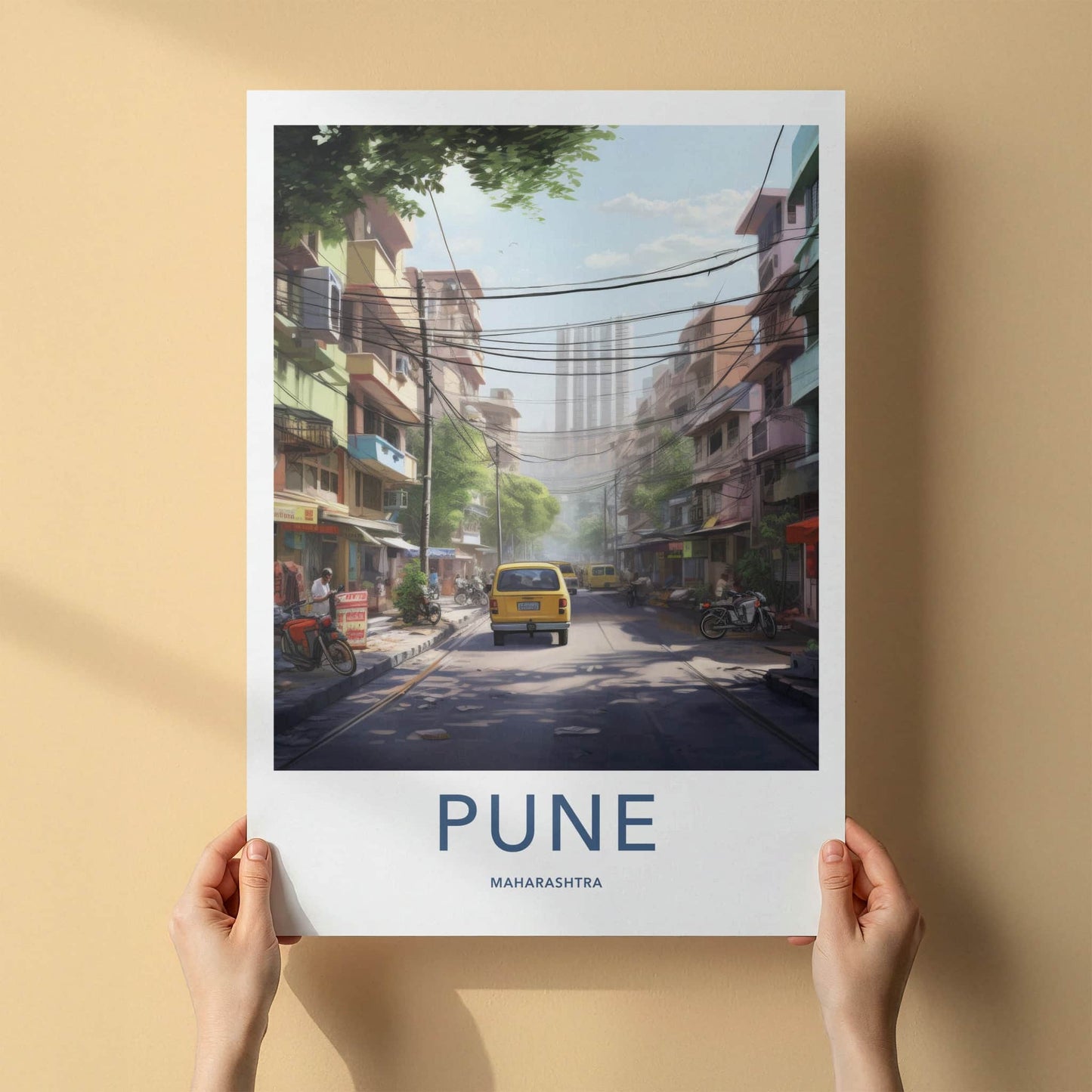 Pune Poster - India Travel Art - Maharashtra Colorful urban street Home Decor