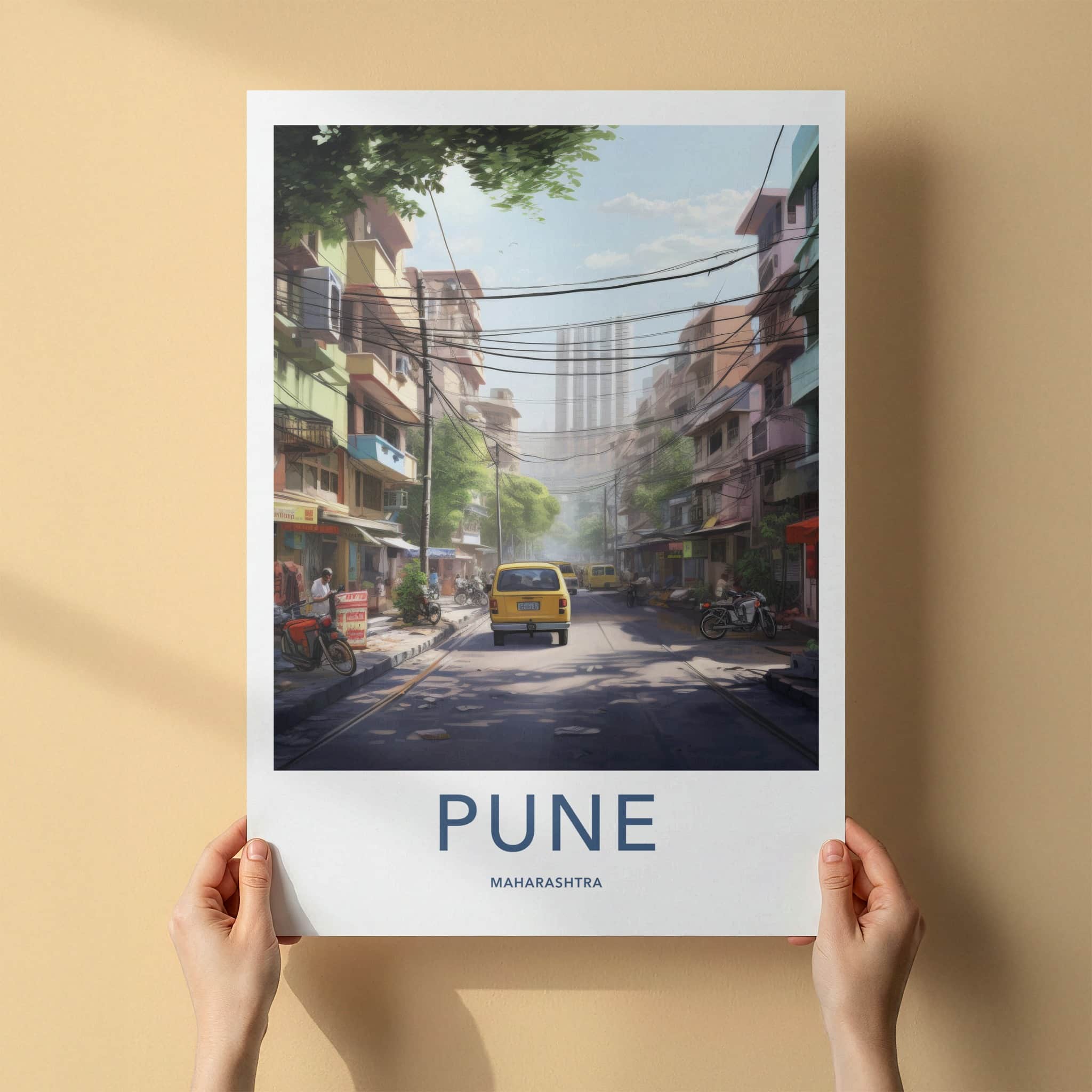 Pune Poster - India Travel Art - Maharashtra Colorful urban street Home Decor