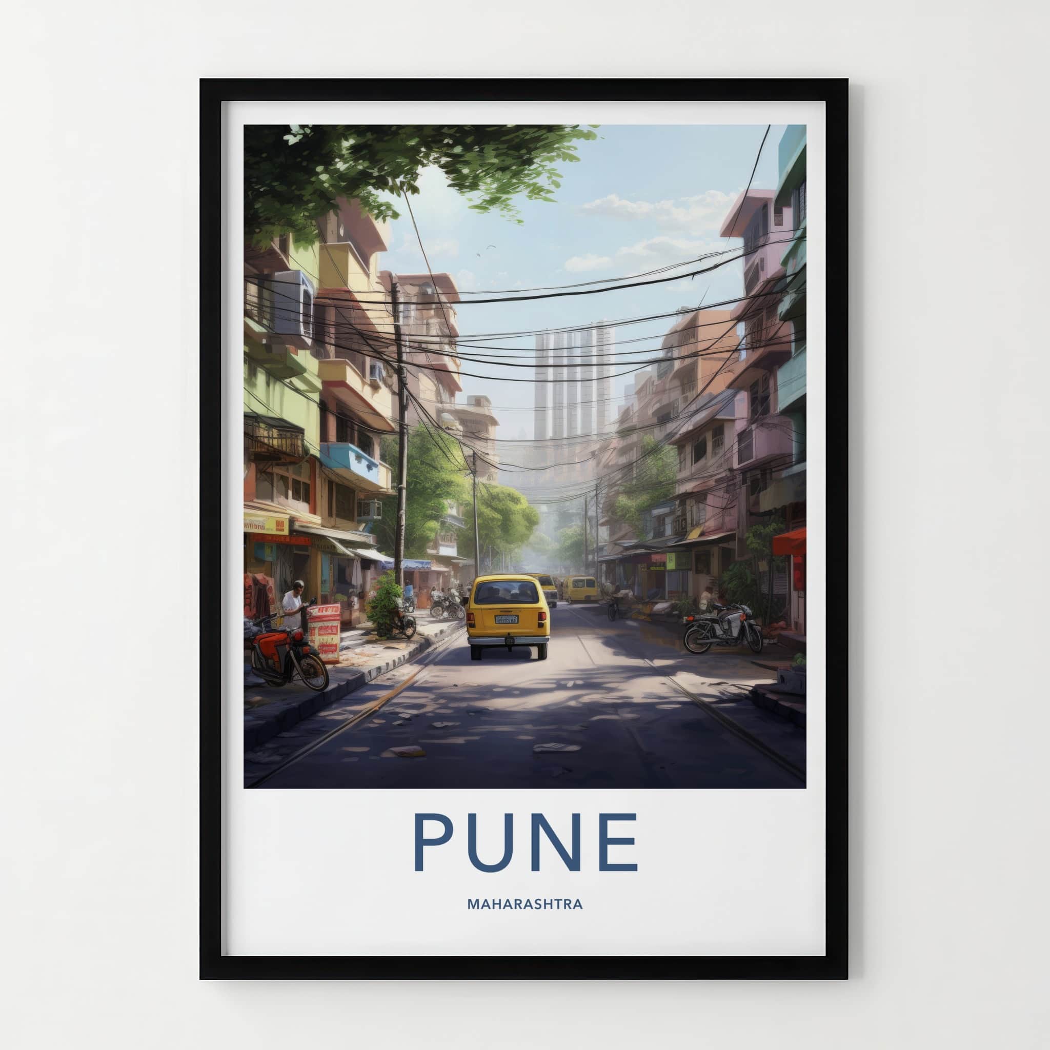 Pune Poster - India Travel Art - Maharashtra Colorful urban street Home Decor