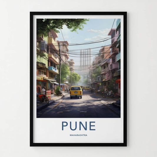 Pune Poster - India Travel Art - Maharashtra Colorful urban street Home Decor
