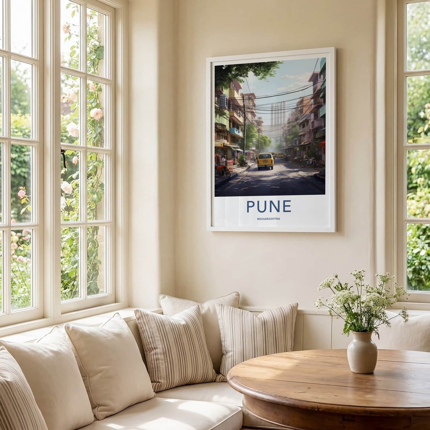 Pune Poster - India Travel Art - Maharashtra Colorful urban street Home Decor