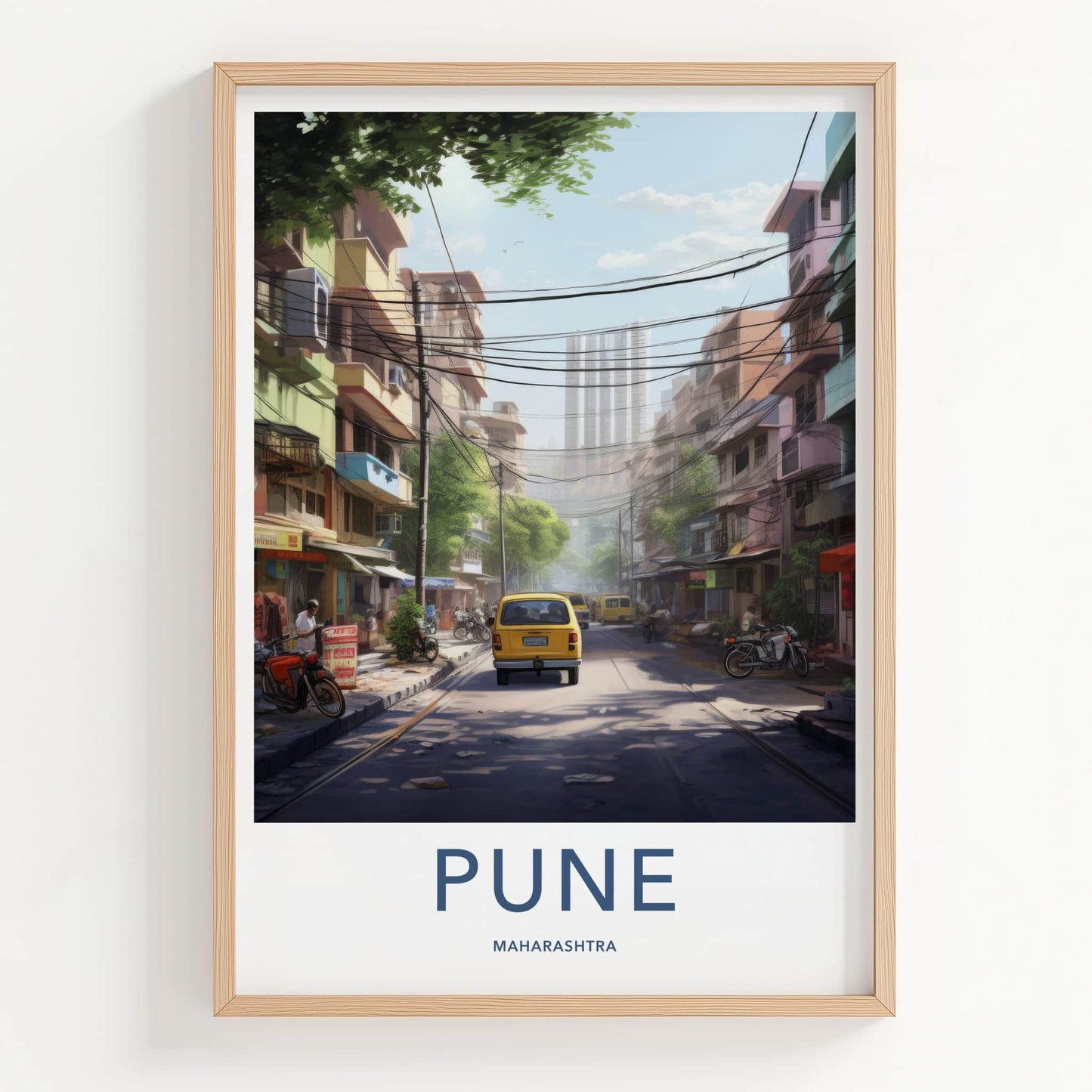 Pune Poster - India Travel Art - Maharashtra Colorful urban street Home Decor