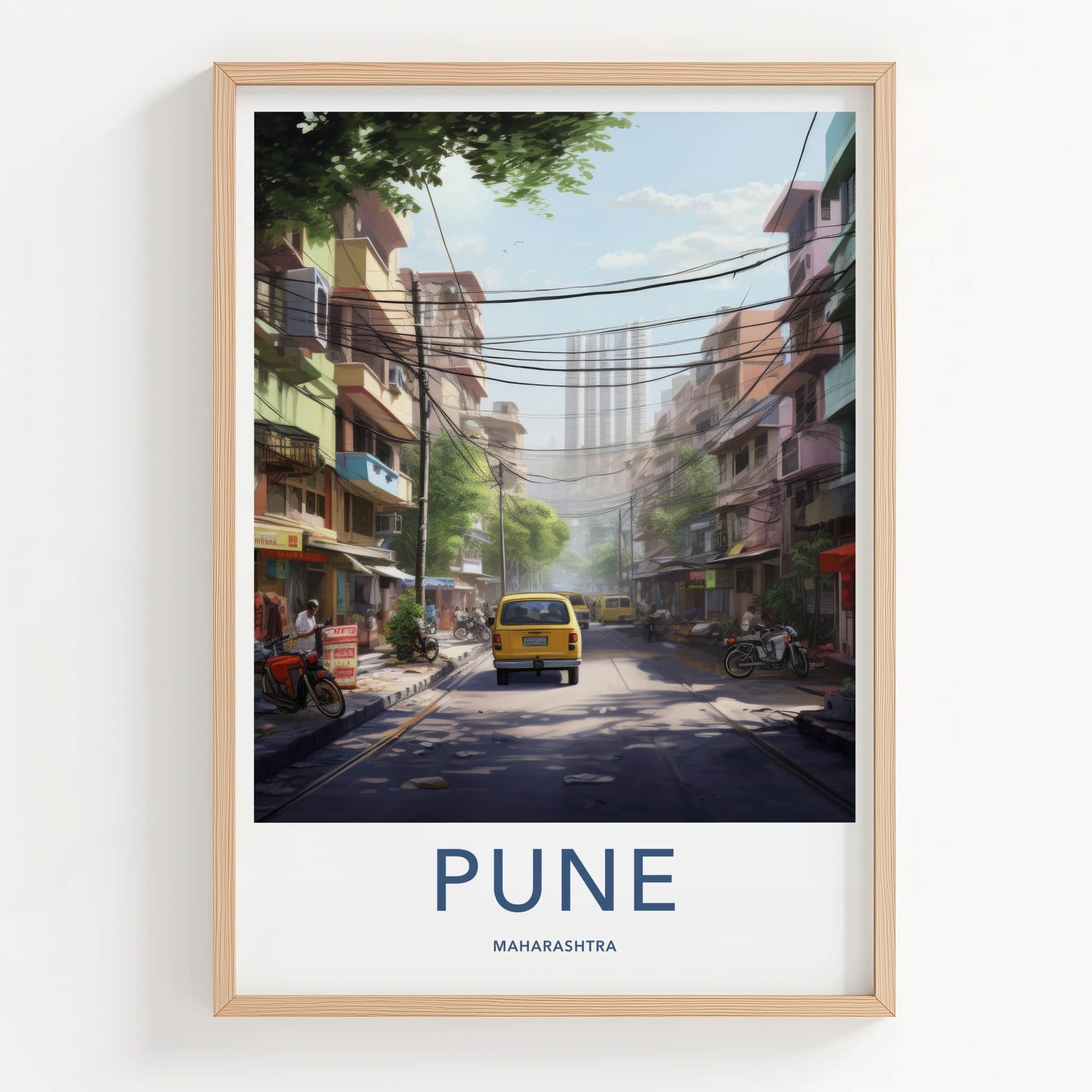 Pune Poster - India Travel Art - Maharashtra Colorful urban street Home Decor