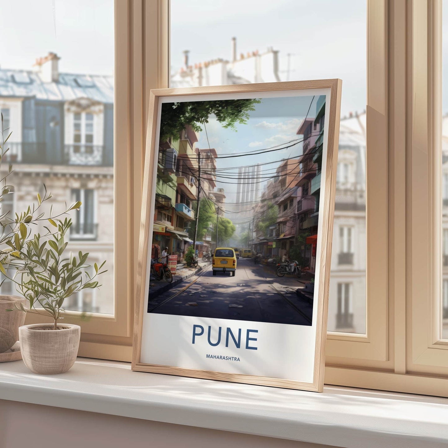 Pune Poster - India Travel Art - Maharashtra Colorful urban street Home Decor