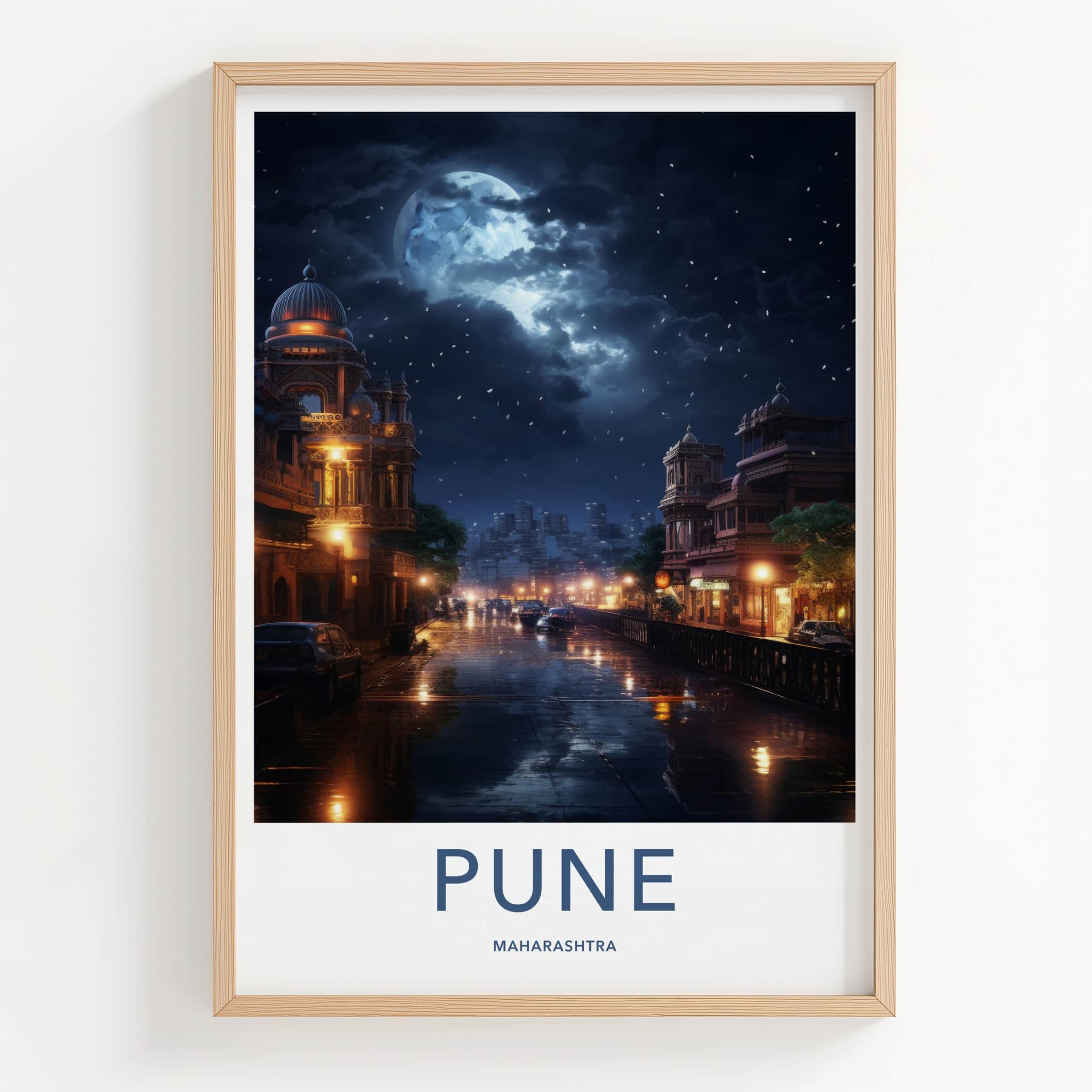 Pune Poster - India Travel Art - Maharashtra Moonlit Rainy Gallery Art