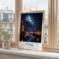 Pune Poster - India Travel Art - Maharashtra Moonlit Rainy Gallery Art