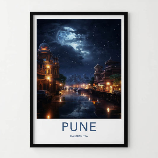 Pune Poster - India Travel Art - Maharashtra Moonlit Rainy Gallery Art