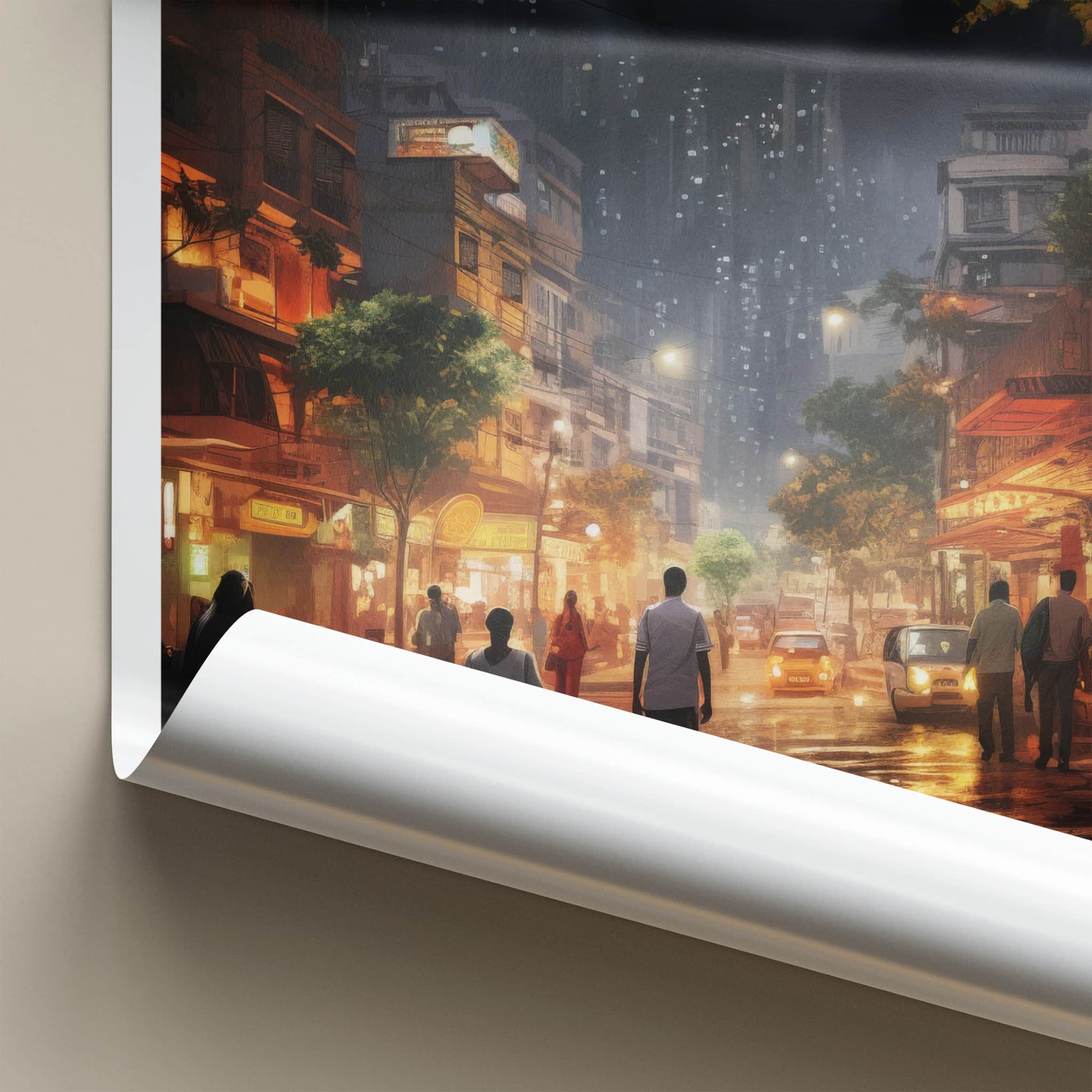 Pune Poster - India Travel Art - Maharashtra Night Street Scene Wall Decor