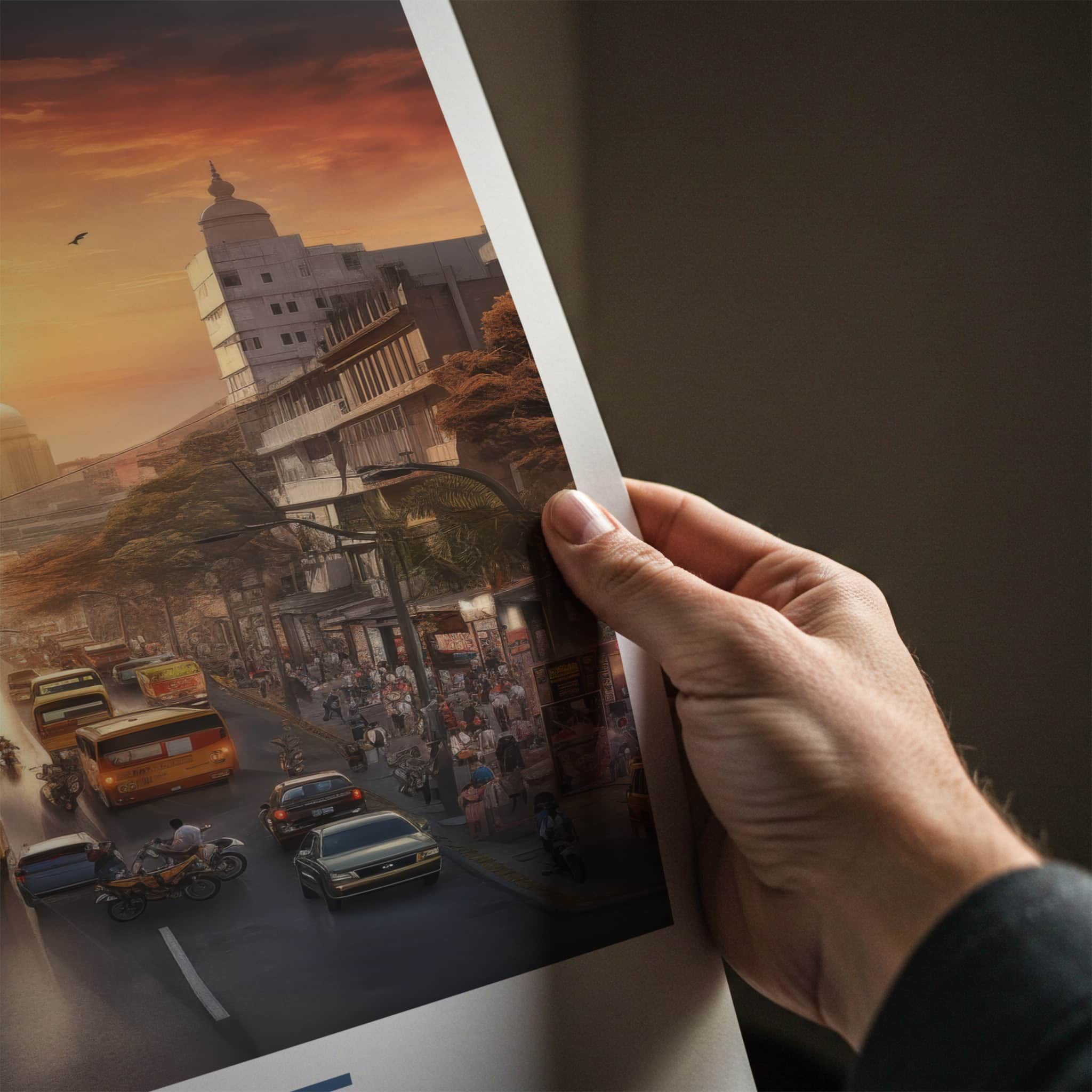 Pune Poster - India Travel Art - Maharashtra Street Sunset Traffic Home Decor