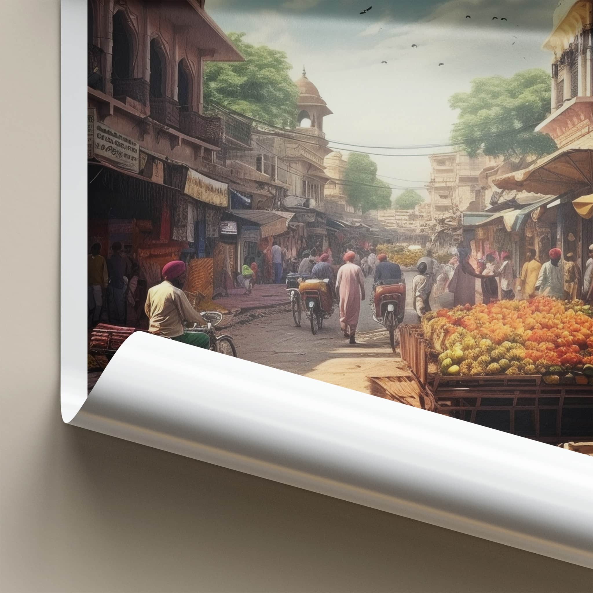 Punjab Poster - India Framed Art - Punjab Busy Market Scene Framed Decor