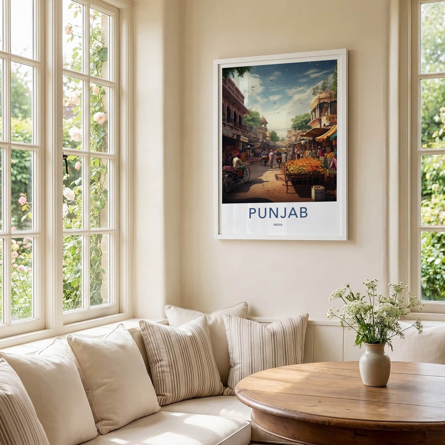 Punjab Poster - India Framed Art - Punjab Busy Market Scene Framed Decor