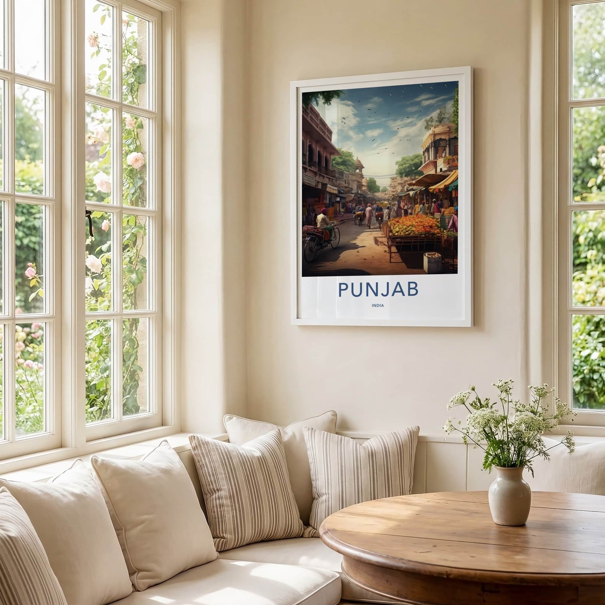 Punjab Poster - India Framed Art - Punjab Busy Market Scene Framed Decor