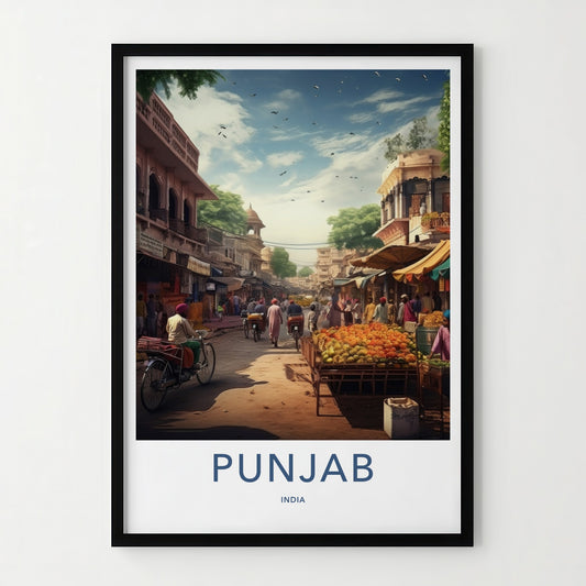 Punjab Poster - India Framed Art - Punjab Busy Market Scene Framed Decor