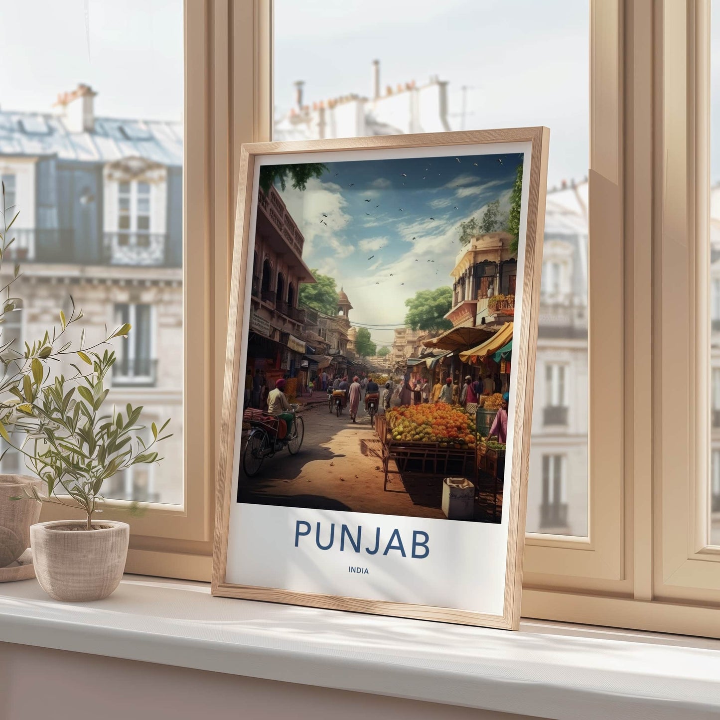 Punjab Poster - India Framed Art - Punjab Busy Market Scene Framed Decor