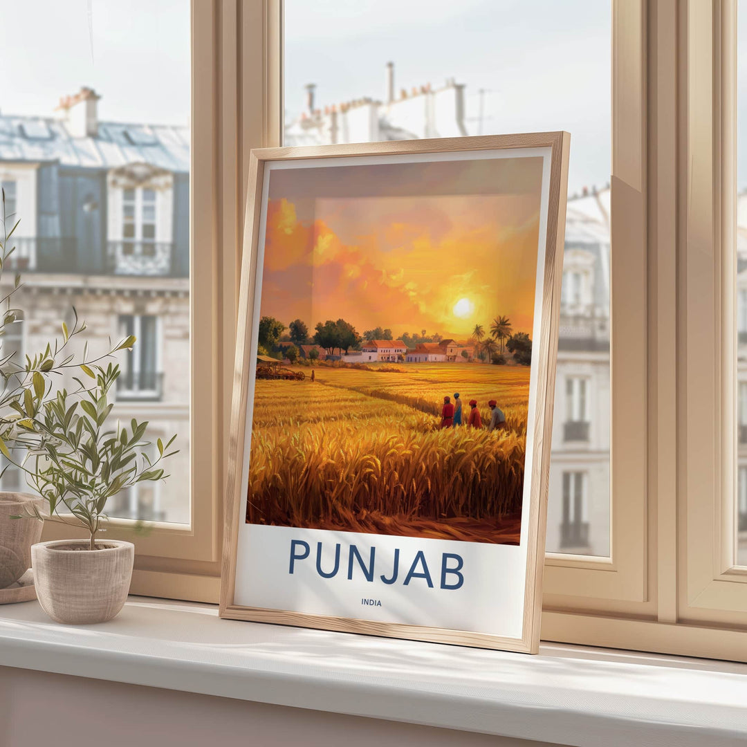 Punjab Poster - India Travel Art - Punjab Golden Field Sunset Home Decor