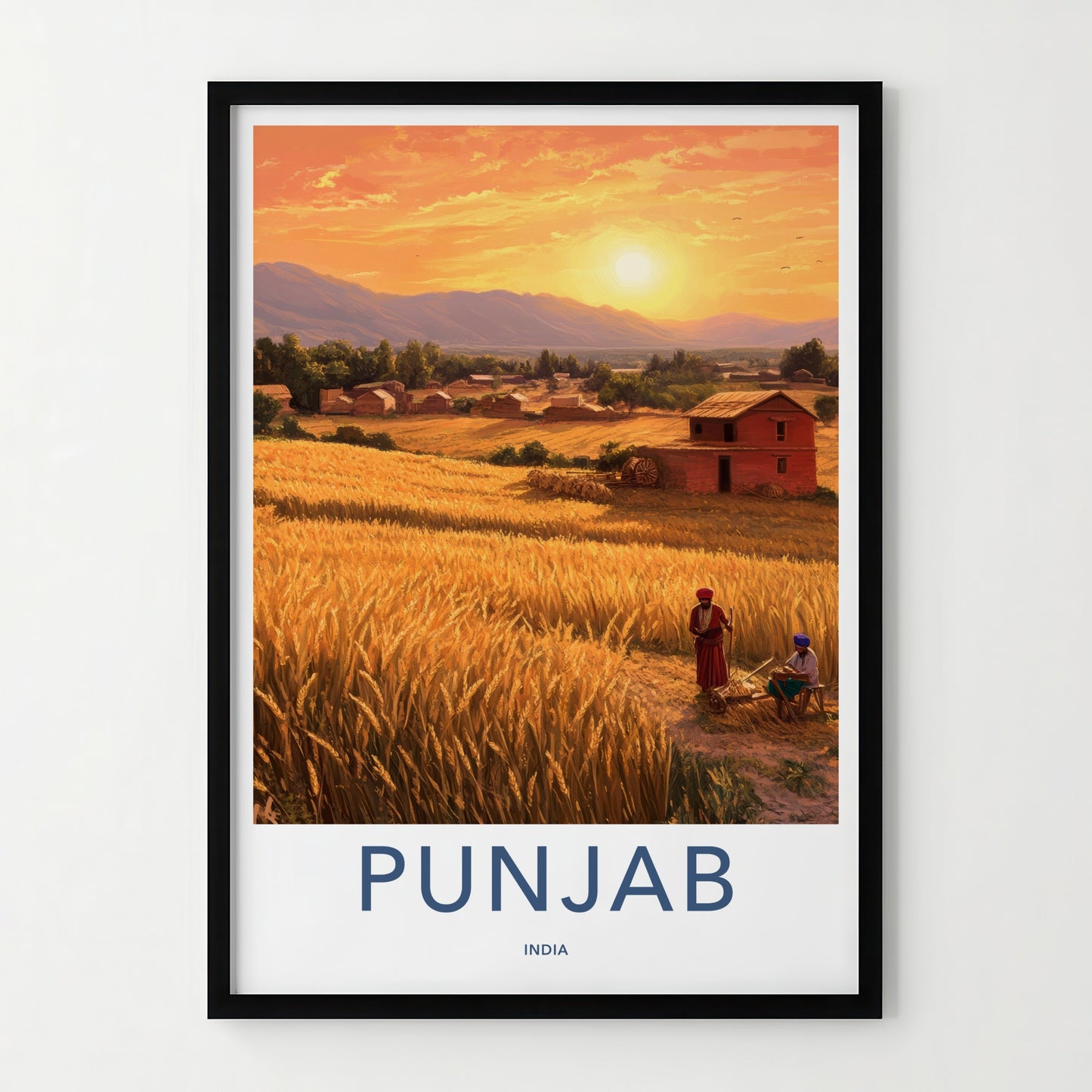 Punjab Poster - India Travel Art - Punjab Harvest Sunset Home Decor