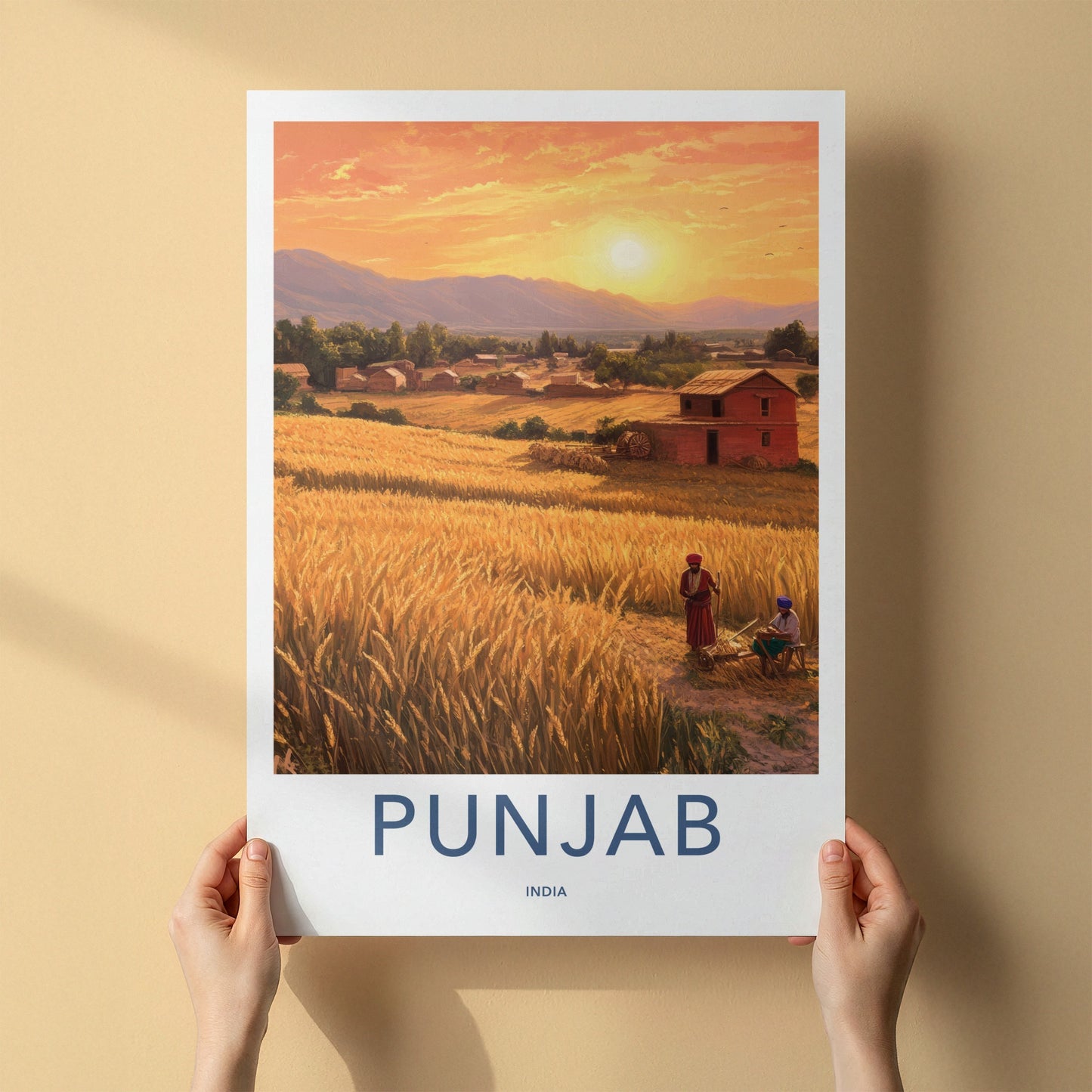Punjab Poster - India Travel Art - Punjab Harvest Sunset Home Decor