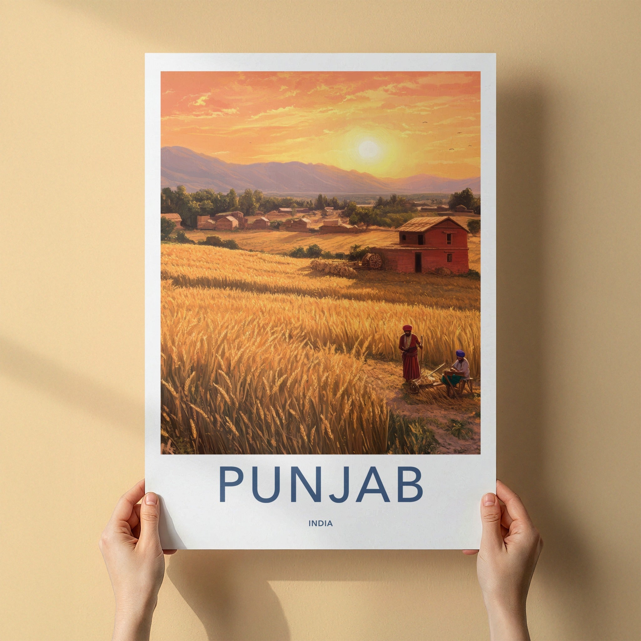 Punjab Poster - India Travel Art - Punjab Harvest Sunset Home Decor