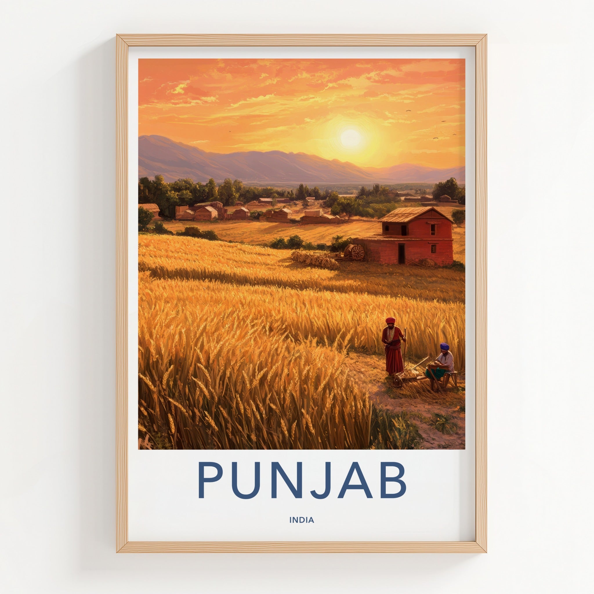 Punjab Poster - India Travel Art - Punjab Harvest Sunset Home Decor