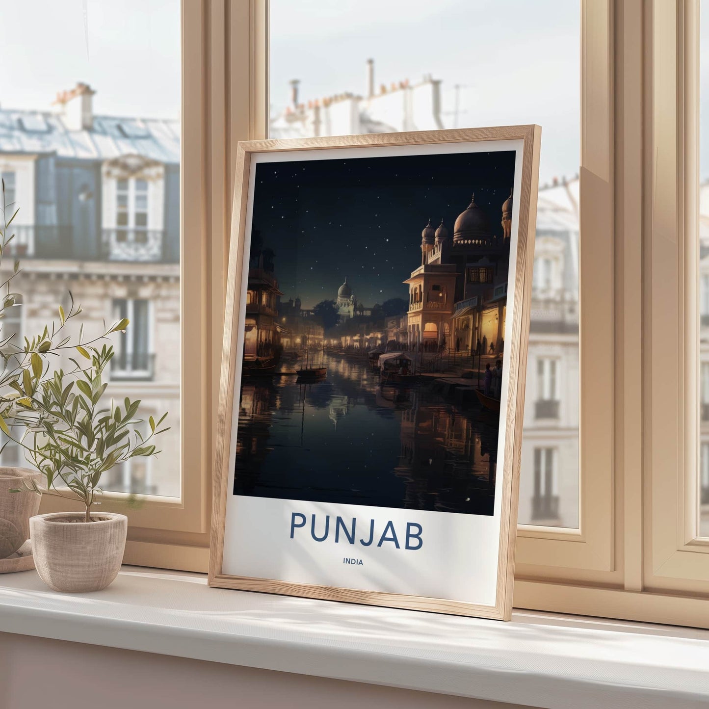 Punjab Poster - India Travel Print - Punjab Lit City Canal Lounge Decor