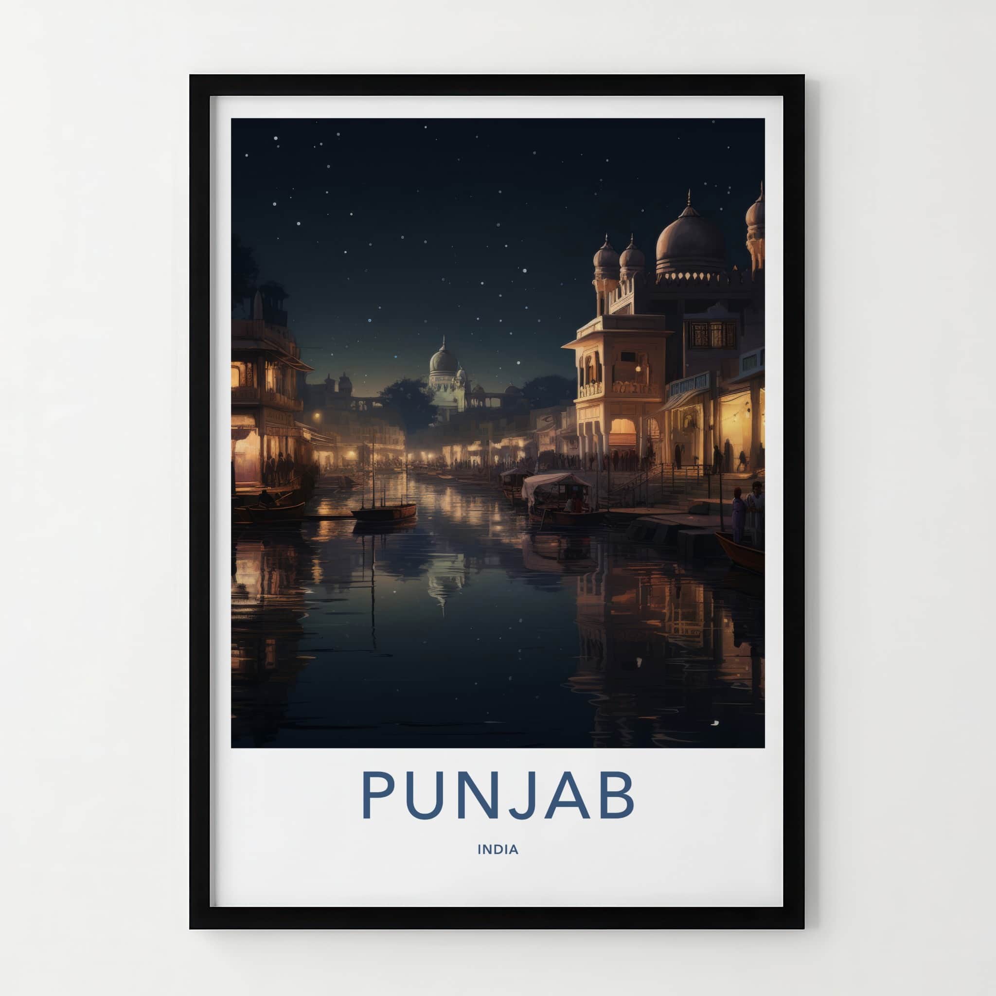 Punjab Poster - India Travel Print - Punjab Lit City Canal Lounge Decor