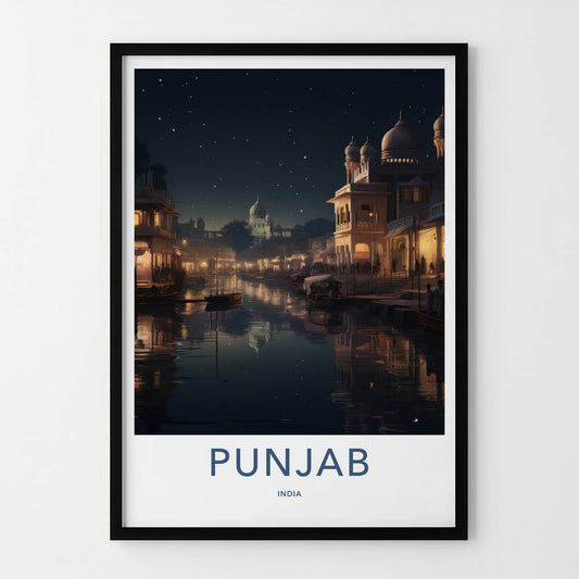 Punjab Poster - India Travel Print - Punjab Lit City Canal Lounge Decor