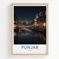 Punjab Poster - India Travel Print - Punjab Lit City Canal Lounge Decor