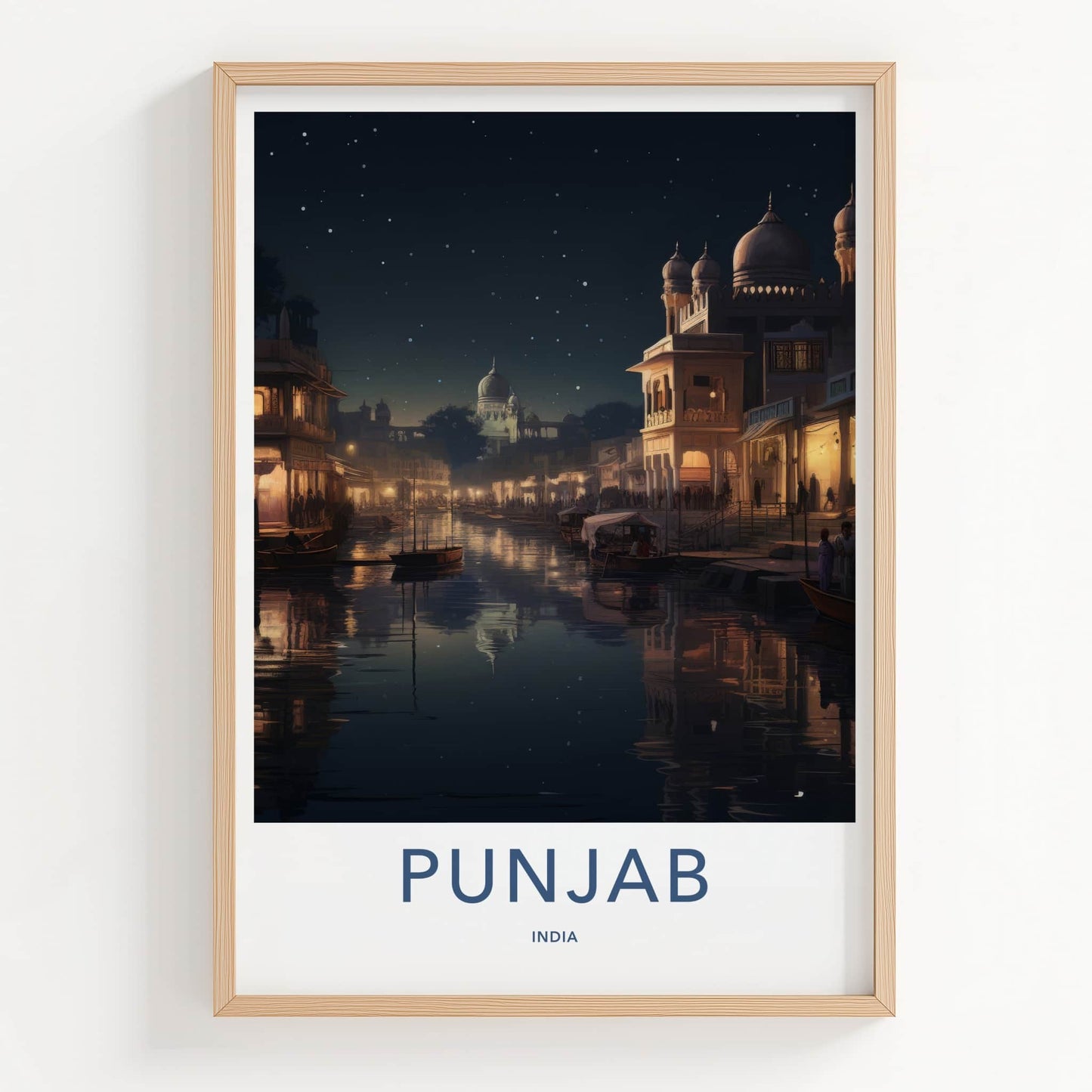 Punjab Poster - India Travel Print - Punjab Lit City Canal Lounge Decor
