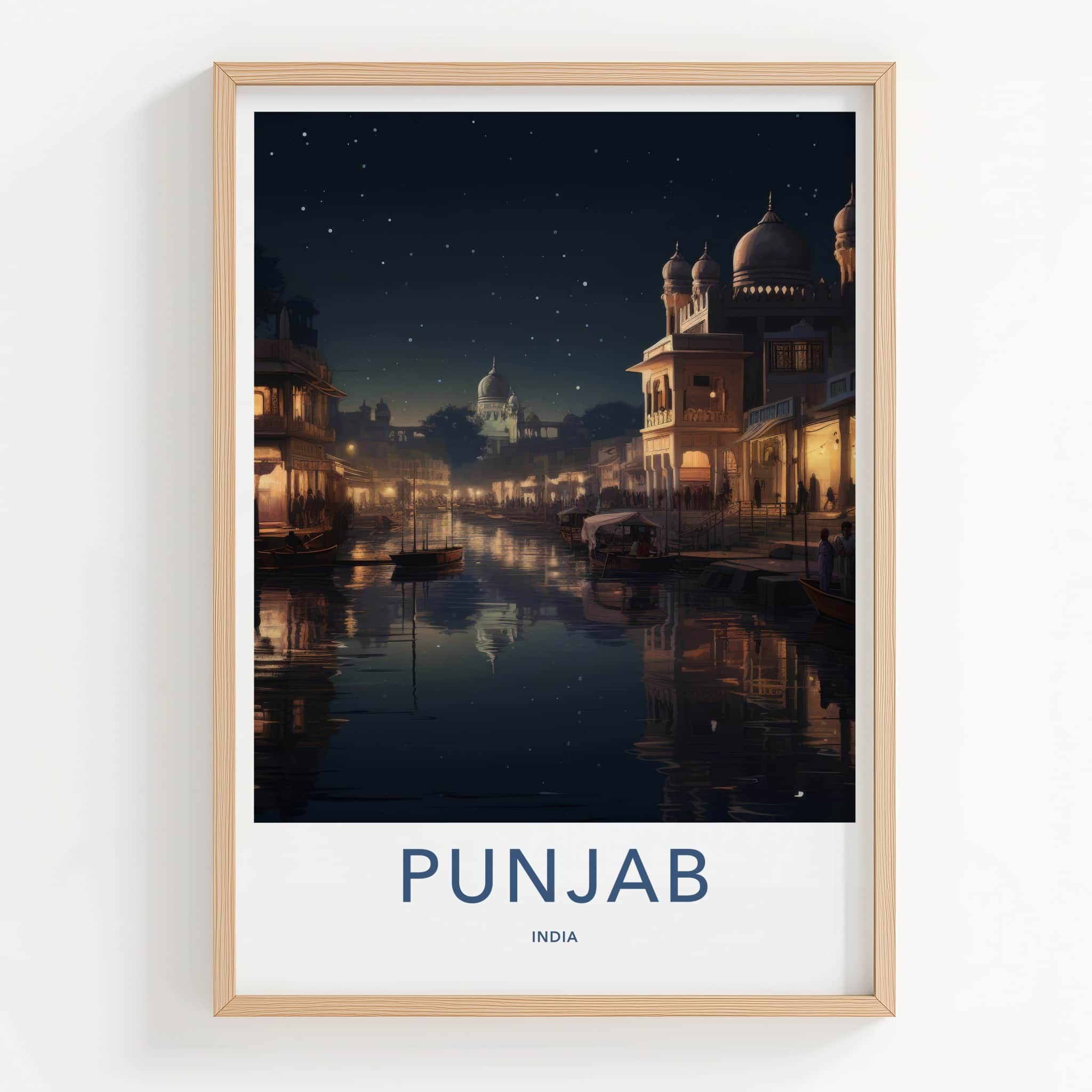 Punjab Poster - India Travel Print - Punjab Lit City Canal Lounge Decor