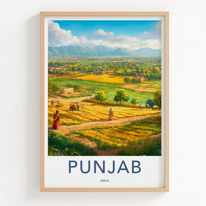 Punjab Poster - India Travel Print - Punjab Yellow Field Village Wall Decor