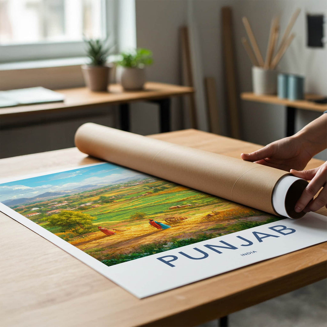 Punjab Poster - India Wall Art - Punjab Rural Farming Scene Home Decor