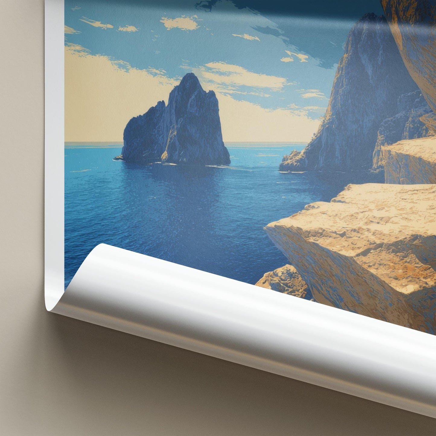 Punta Campanella Poster - Italy Travel Art - Dramatic Sea Cliffs Home Decor
