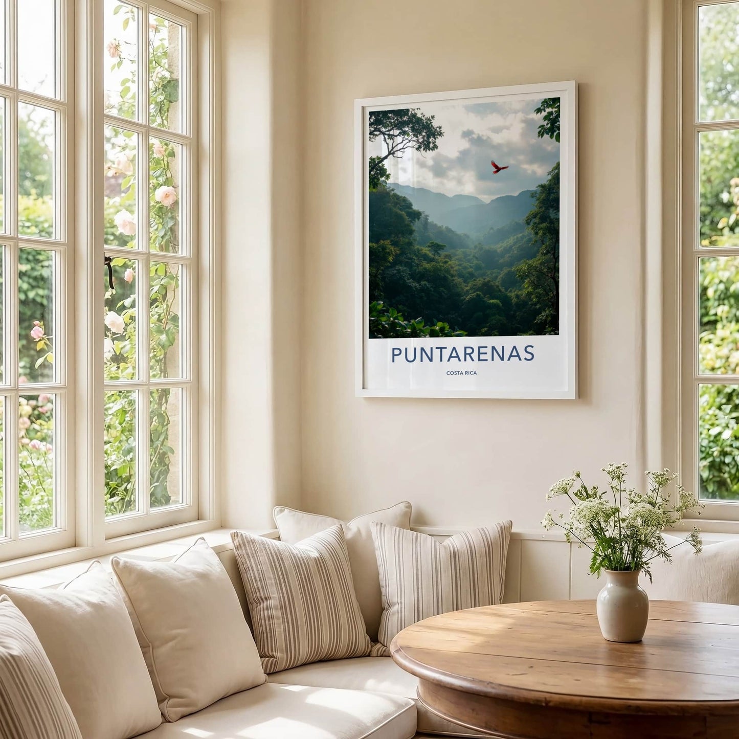 Puntarenas Poster - Costa Rica Travel Art - Flying Red Macaw Home Decor