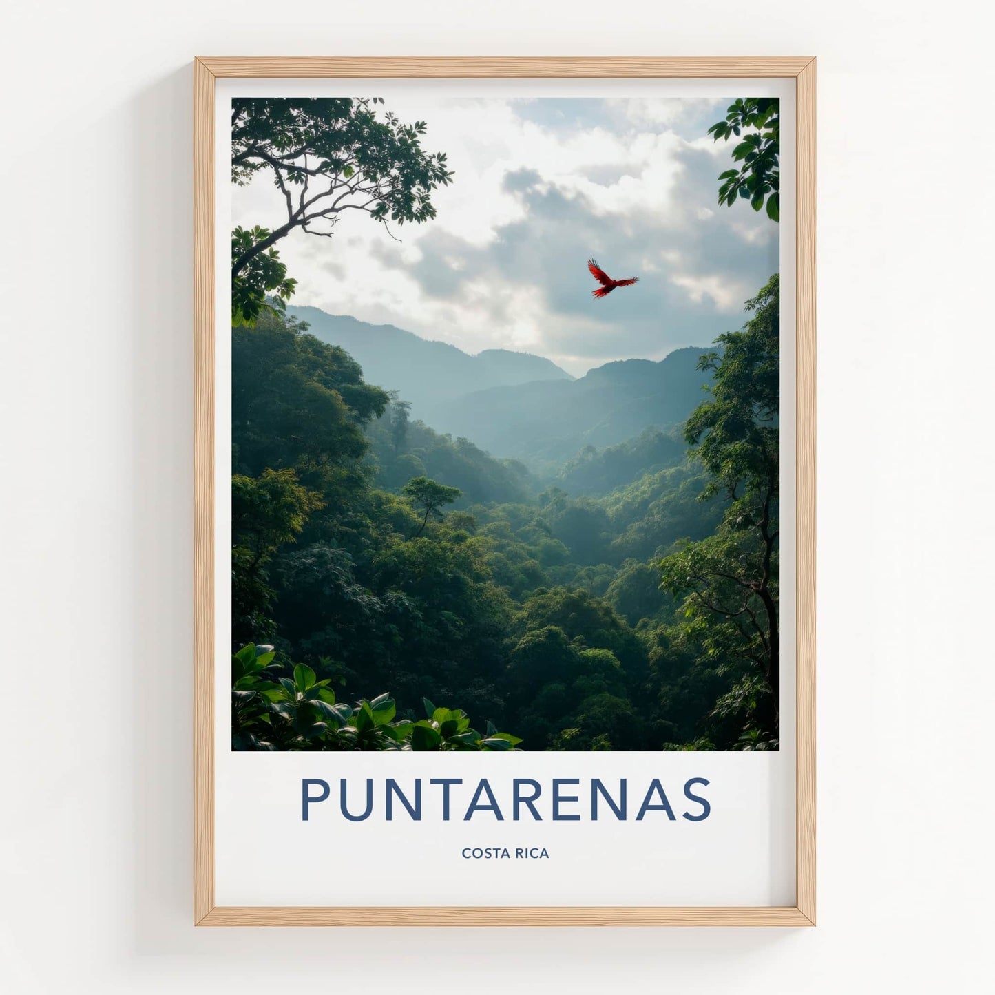 Puntarenas Poster - Costa Rica Travel Art - Flying Red Macaw Home Decor