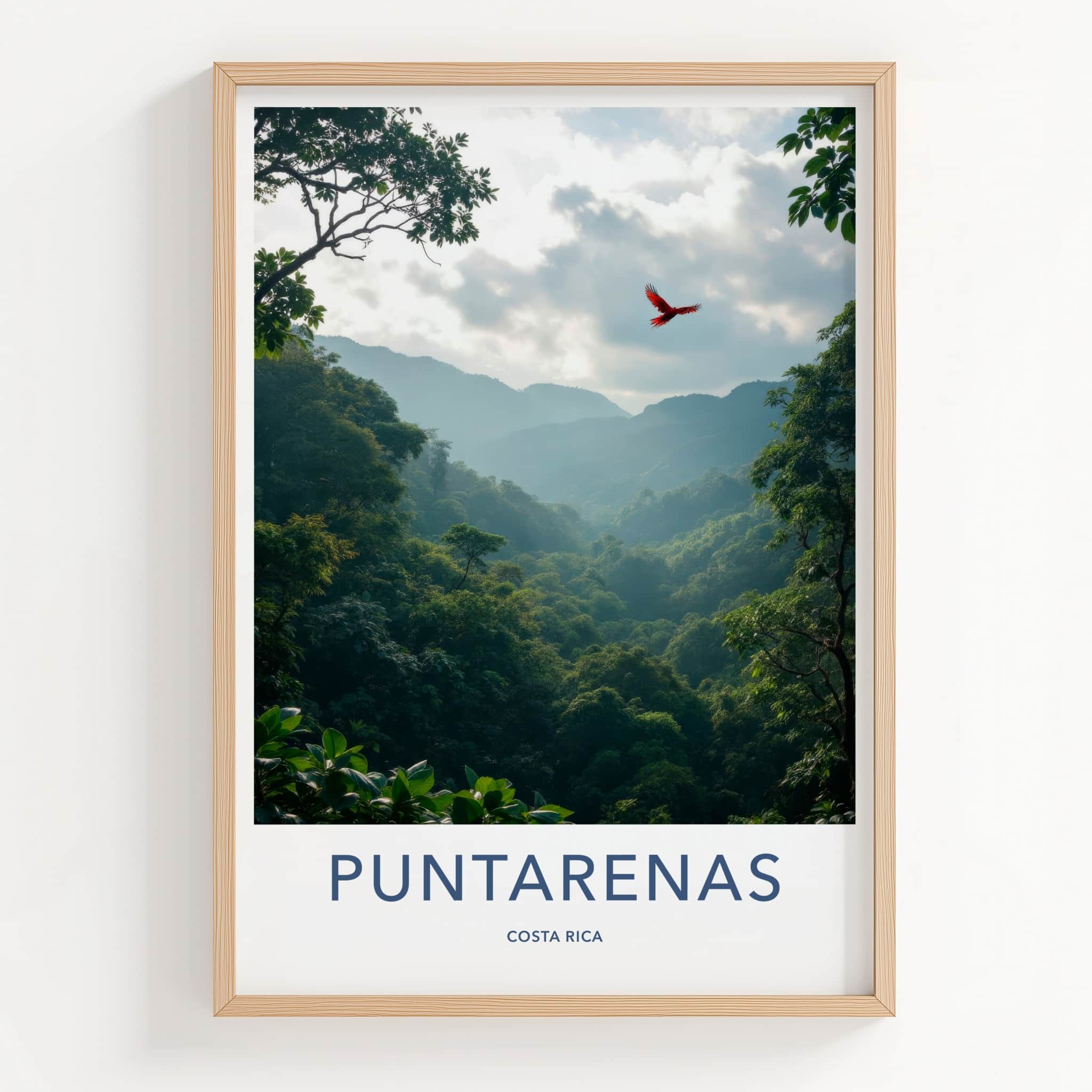 Puntarenas Poster - Costa Rica Travel Art - Flying Red Macaw Home Decor